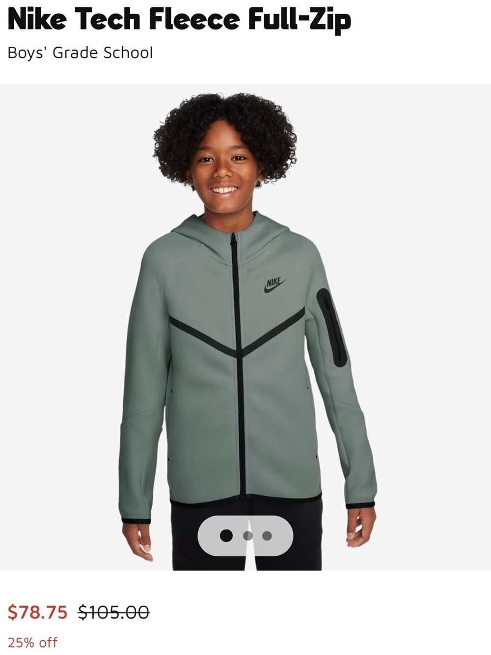 Nike Sage Green and Black Tech Fleece Full-Zip Hoodie